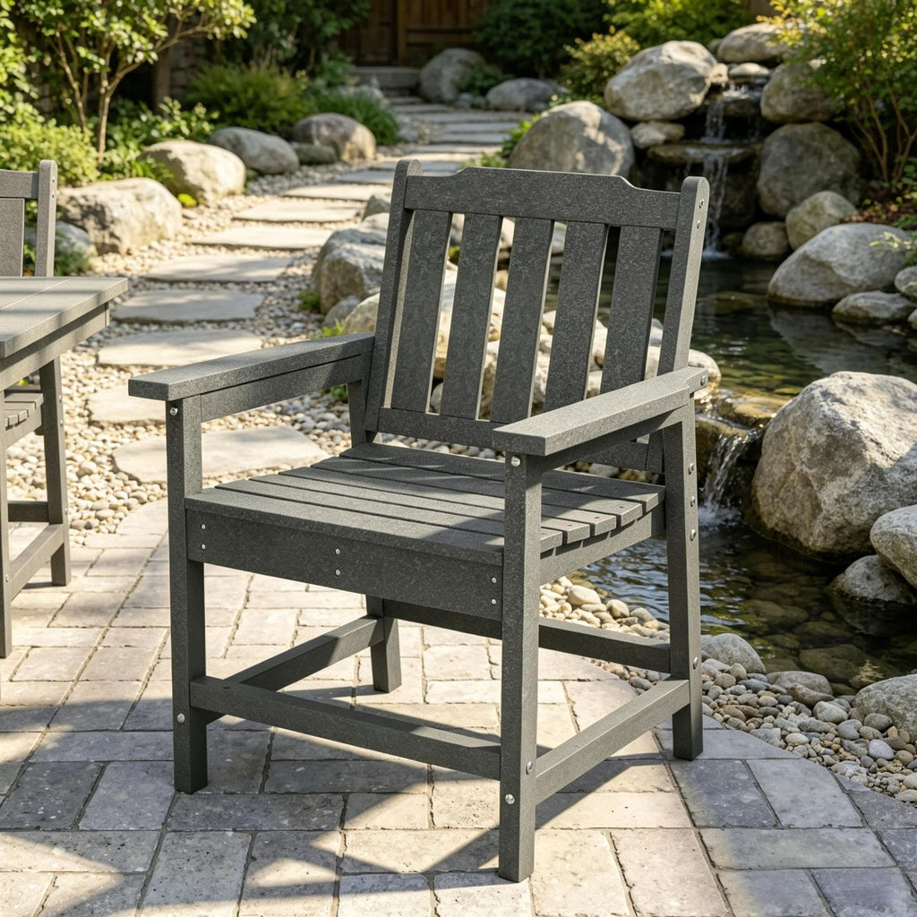 Gray HDPE All-Weather Patio Dining Chair Heavy Duty Wood-Like Outdoor Furniture for Garden Backyard Deck Porch Lawn