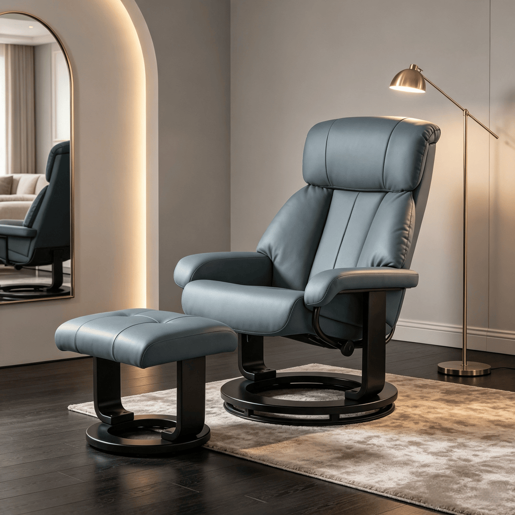Gray Massage Recliner Chair with Ottoman 360° Swivel Recliner And Footstool 10-Point Vibration for Home Comfort
