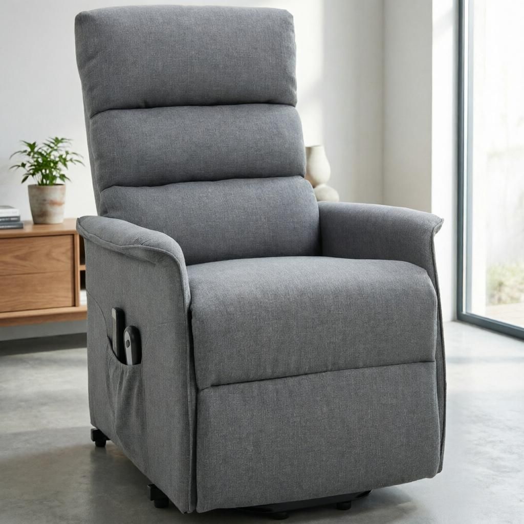 Gray Recliner Chair for Elderly with Remote Control Linen Fabric Upholstery Comfortable Living Room Recliner for Seniors