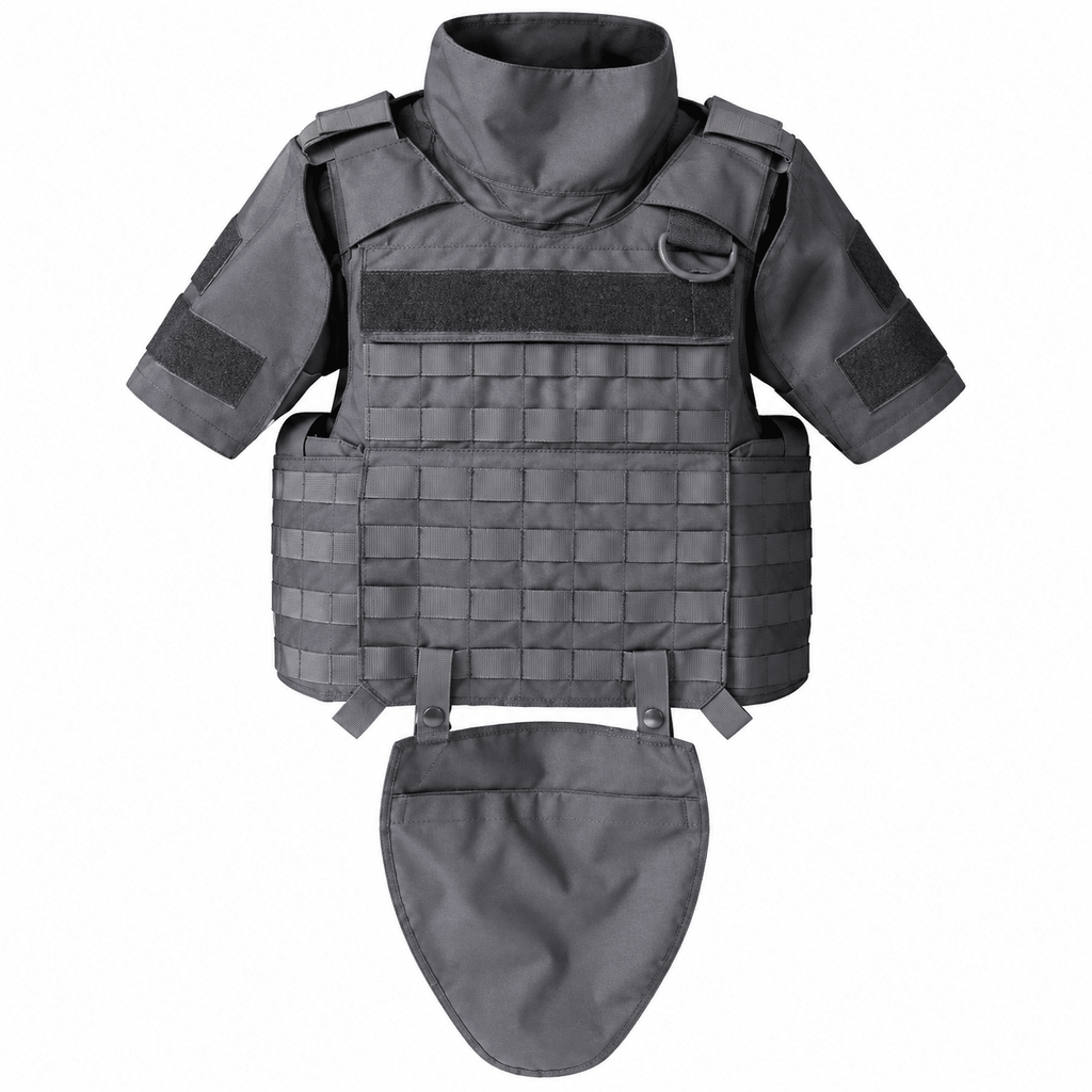 Gray Tactical Style Short Sleeve Vest Shirt with Front Webbing and Raised Collar for Outdoor Training