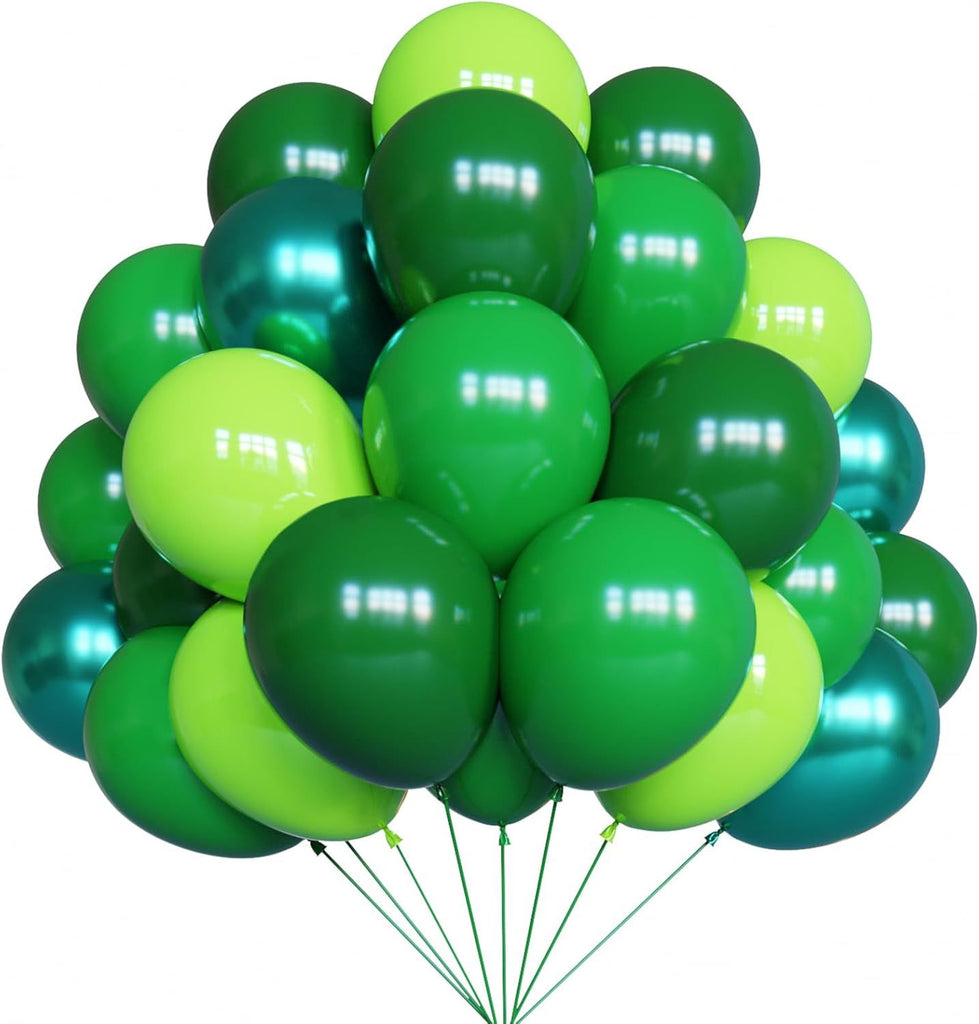 Green Balloons, 67pcs 12 Inch Metallic Green Dark Green Lime Green Latex Balloons for St. Patrick's Day, Baby Shower, Jungle Safari Birthday Party Decorations