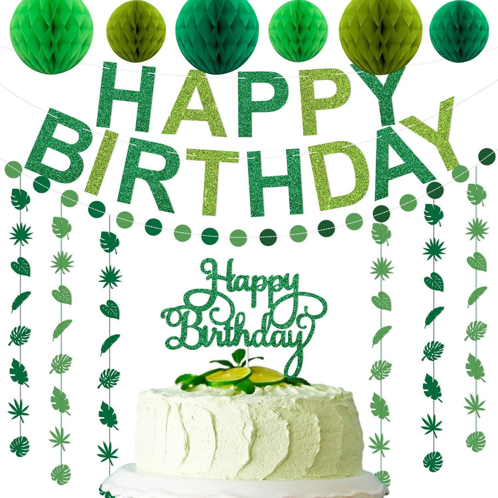 Green Birthday Decorations Pre-Strung Happy Birthday Banner