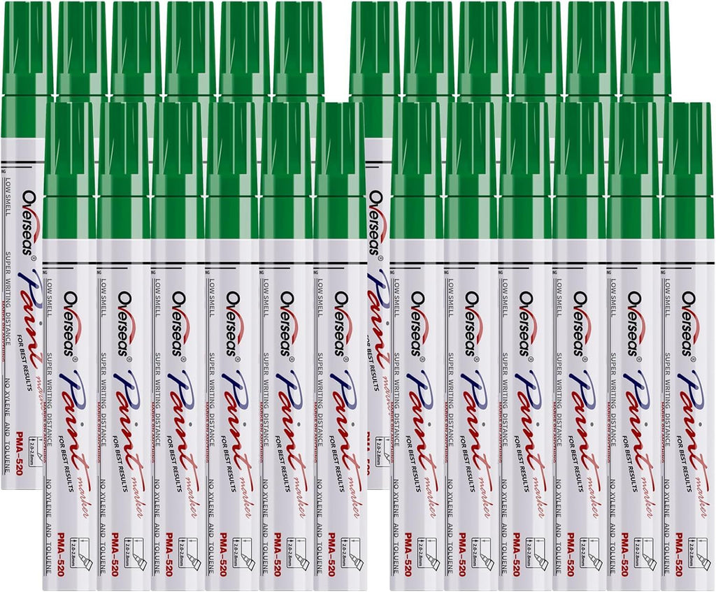 Green Paint Pens Permanent Markers 24 Pcs, Oil Based Paint Markers Set, Quick Drying, Waterproof, Medium Tip Marker Pens for Metal, Rock, Wood, Plastic, Canvas, Glass, Stone, Rubber, Paper