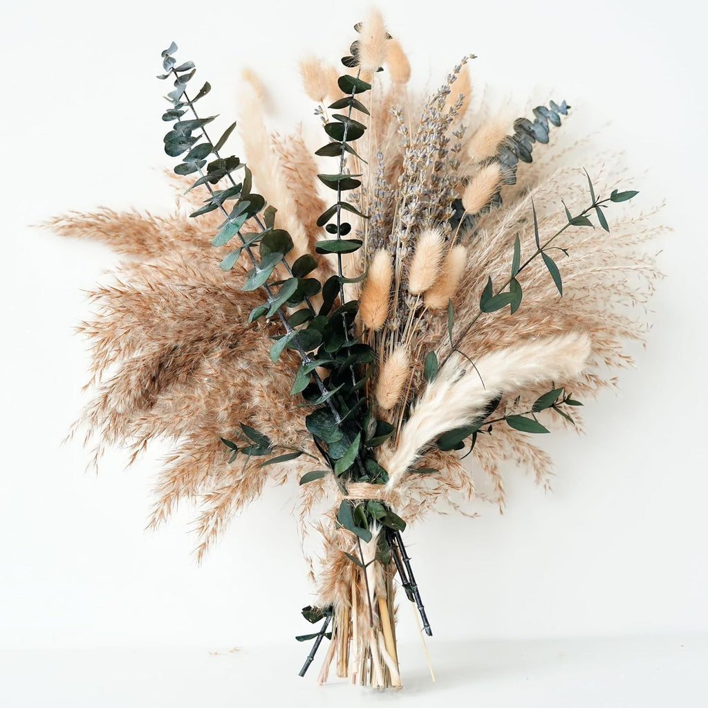 Green Pampas Grass Boho Bouquet Exquisite Lavender and Eucalyptus Dried Flower Arrangements for Western Boho Decor Rustic Flowers for Your Bohemian Home, Bedroom, and Wedding Table Décor