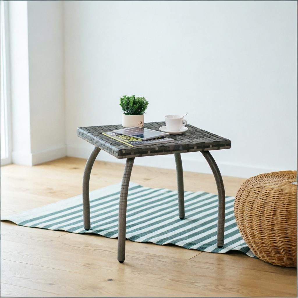 Grey Small Square Outdoor Side Table All-Weather Coffee Table for Garden Balcony Backyard