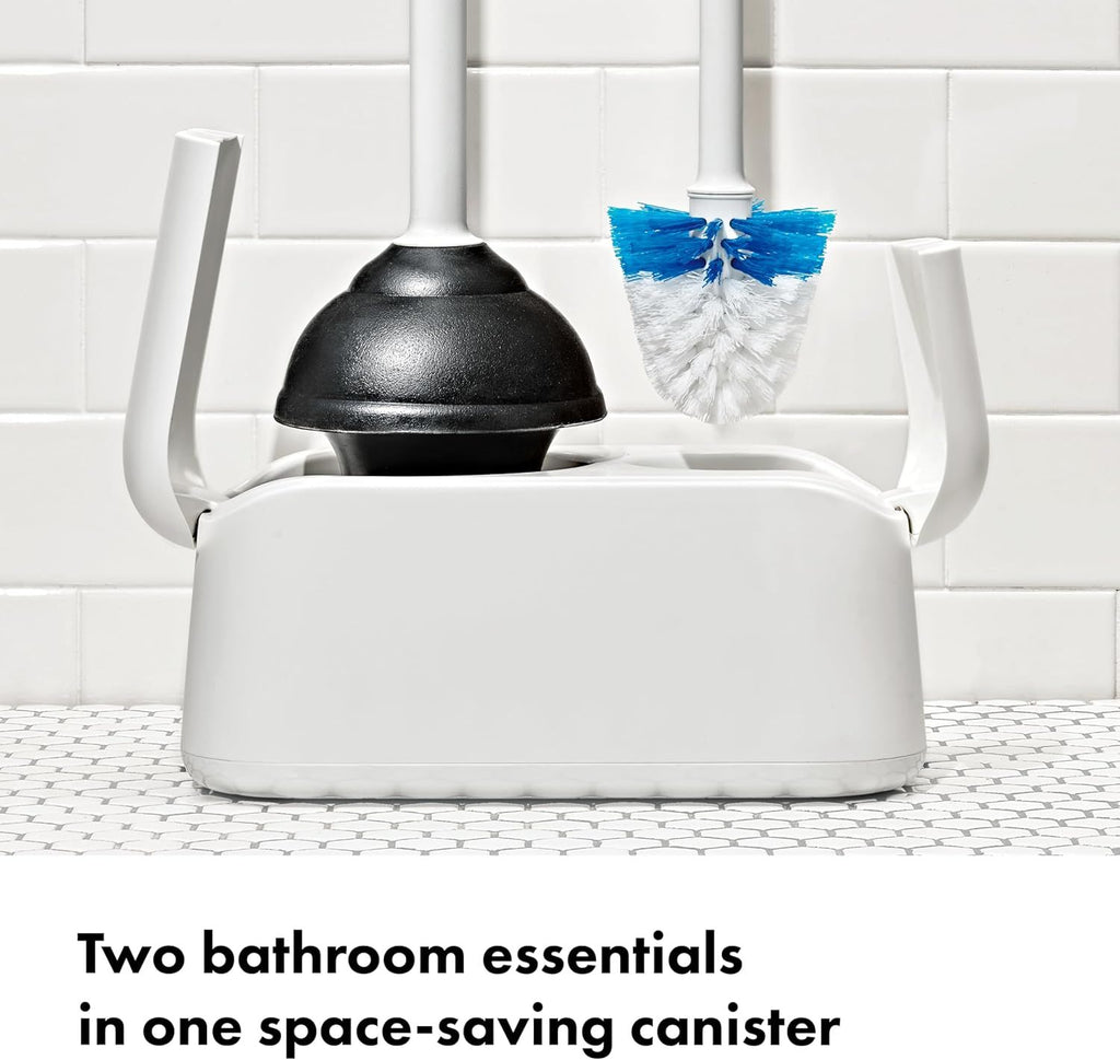 Grips Toilet Brush & Plunger Set | Two Bathroom Essentials in one Space-Saving Canister | Toilet Bowl Cleaner and Plunger with Holder, Perfect for Small bathrooms
