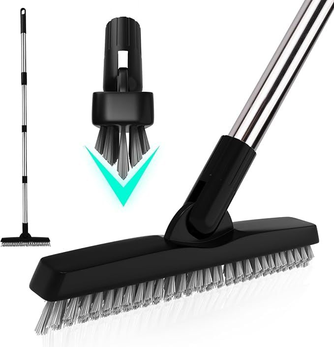 Grout Brush Cleaner with Adjustable Long Handle Swivel V-Shaped Stiff Bristles Scrubber for Cleaning Tile Crevice Line Corner Bathroom Shower Baseboards Hard to Reach Areas-56 inch