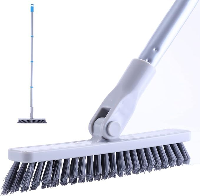 Grout Brush with Long Handle - Heavy Duty Grout Cleaner Brushes for Tile Floors, Swivel Stiff Bristles Floor Scrubber Cleaning Tool, Floor Scrub Brush for Shower, Kitchen, Baseboards and Corner