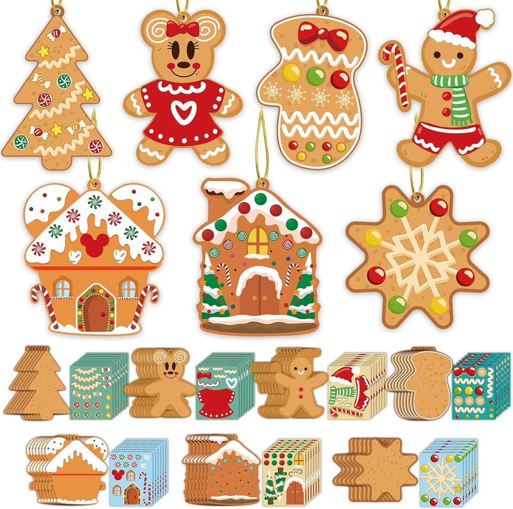 GuassLee Christmas Ornaments Art and Crafts for Kids - 48pcs DIY Christmas Ornament Cutouts with Gingerbread Cookies Man House Christmas Stickers for Xmas Tree Home Christmas Party Favors Decorations