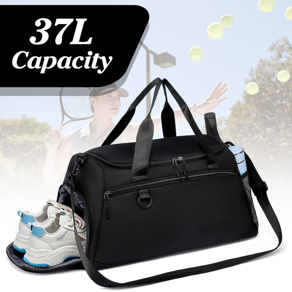 Gym Duffle Bag with Shoe Compartment & Wet Pocket 37L Waterproof Sports Travel Bag for Men Women Carry On Weekender Overnight Tote with Adjustable Shoulder Strap for Gym Swim Yoga Travel