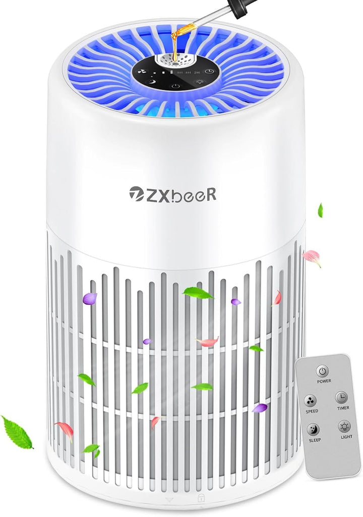 H13 True HEPA Air Purifier with Remote Control, Night Light, Timer, Sleep Mode, Quiet Air Cleaner for Baby, Living Room, Kitchen (White)