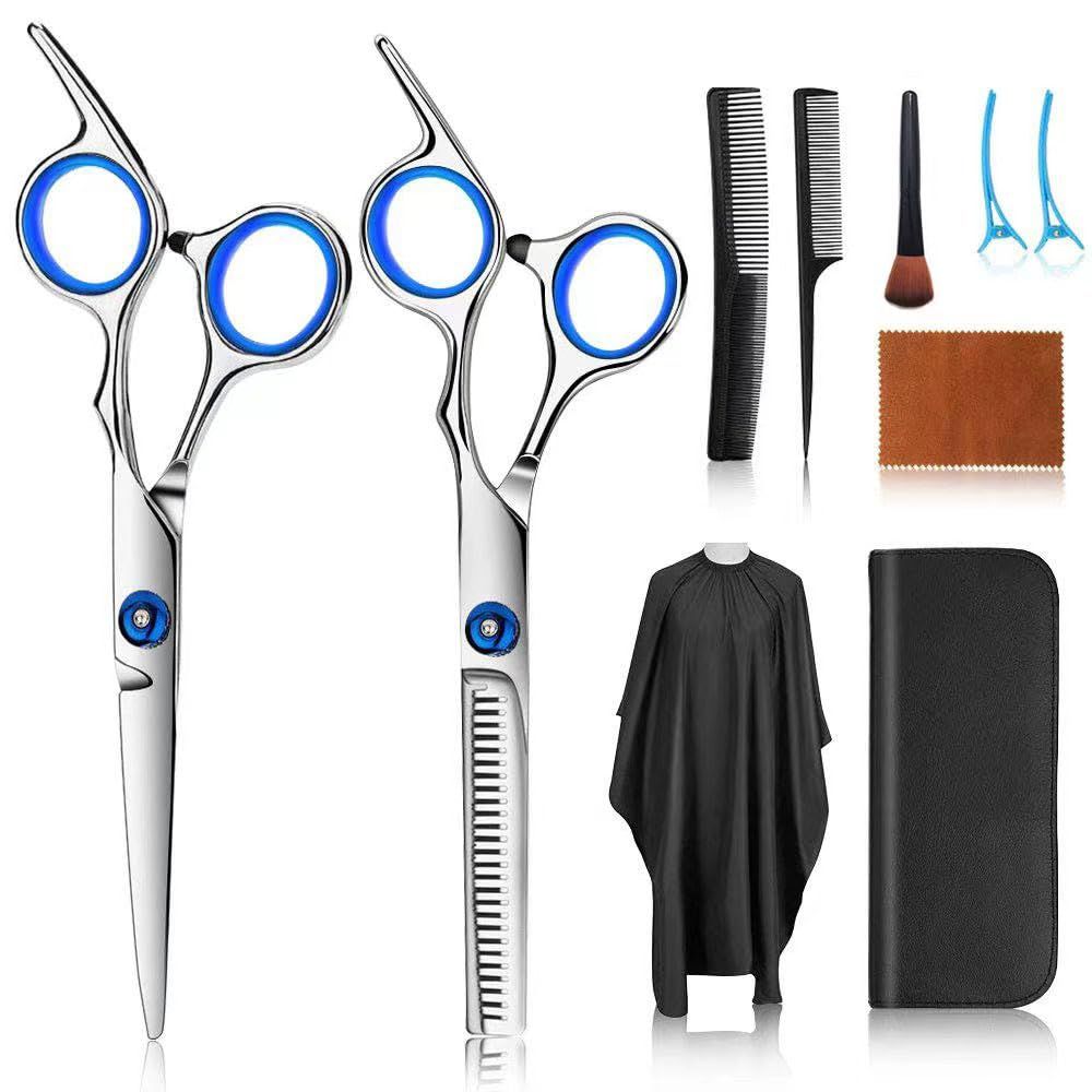 Hair Cutting Scissors Kits, 10 Pcs Stainless Steel Hairdressing Shears Set Professional Thinning Scissors For Barber/Salon/Home/Men/Women/Kids/Adults Shear Sets