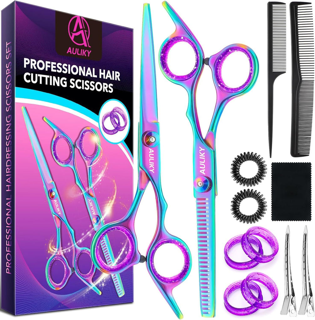 Hair Cutting Scissors Shears Kit, 6.7' Barber Scissors, Professional Haircut Kit, Stainless Steel Hairdressing Thinning Scissors Shears for Barber,Salon,Women,Home,Men