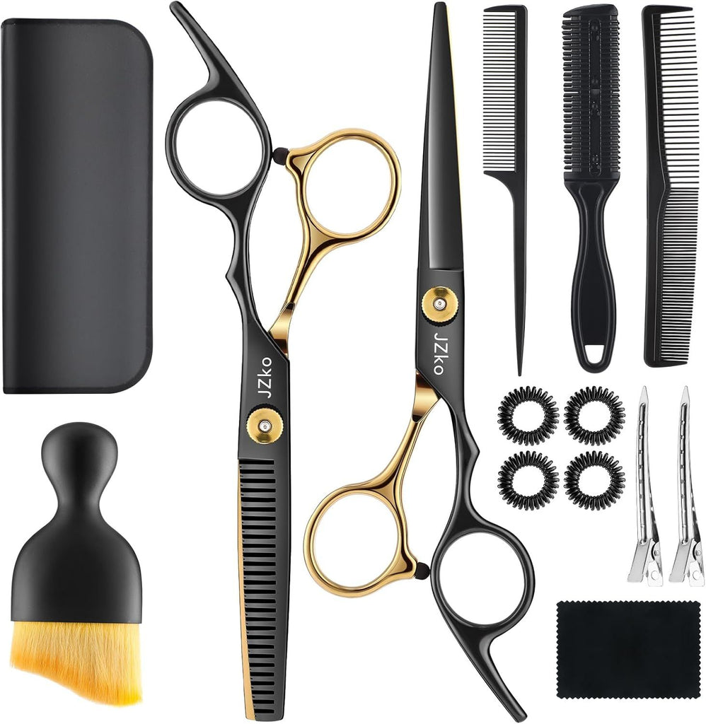 Hair Cutting Scissors Shears Kit, 6.7'Barber Shears, Professional Thinning Shears for Hair Cutting & Haircut Scissors for Barber/Salon/Home/Men/Women/Kids/Adults Shear Sets (Black)