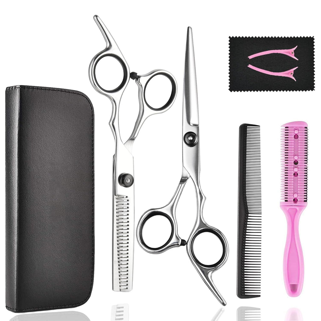 Hair Cutting Scissors Thinning Shears Professional Barber Sharp Hair Scissors Hairdressing Shears Kit with Haircut Accessories in Leather Case for Cutting Styling Hair for Women Men Pet- 7 Pcs