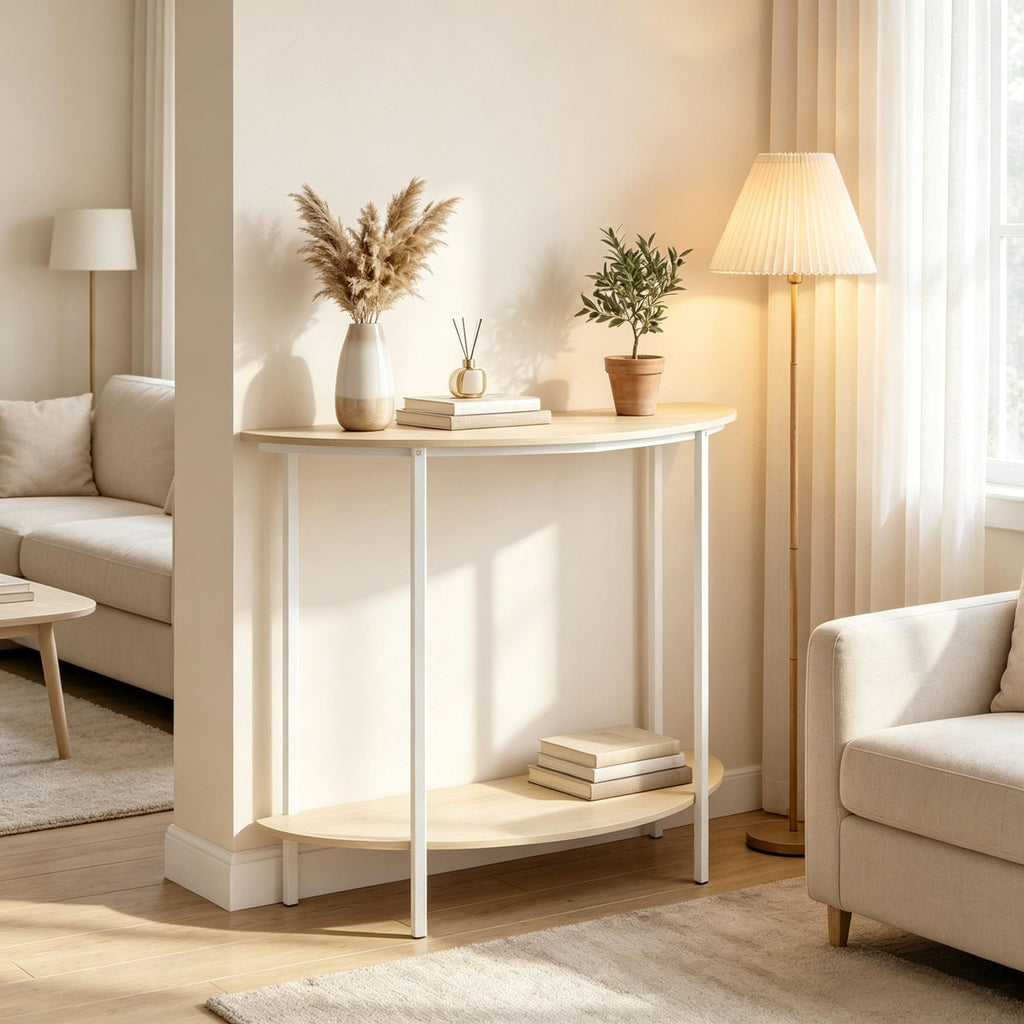 Half Moon Console Table 40 Inch 2-Tier Entryway Table with Storage Shelf for Hallway Living Room Bedroom