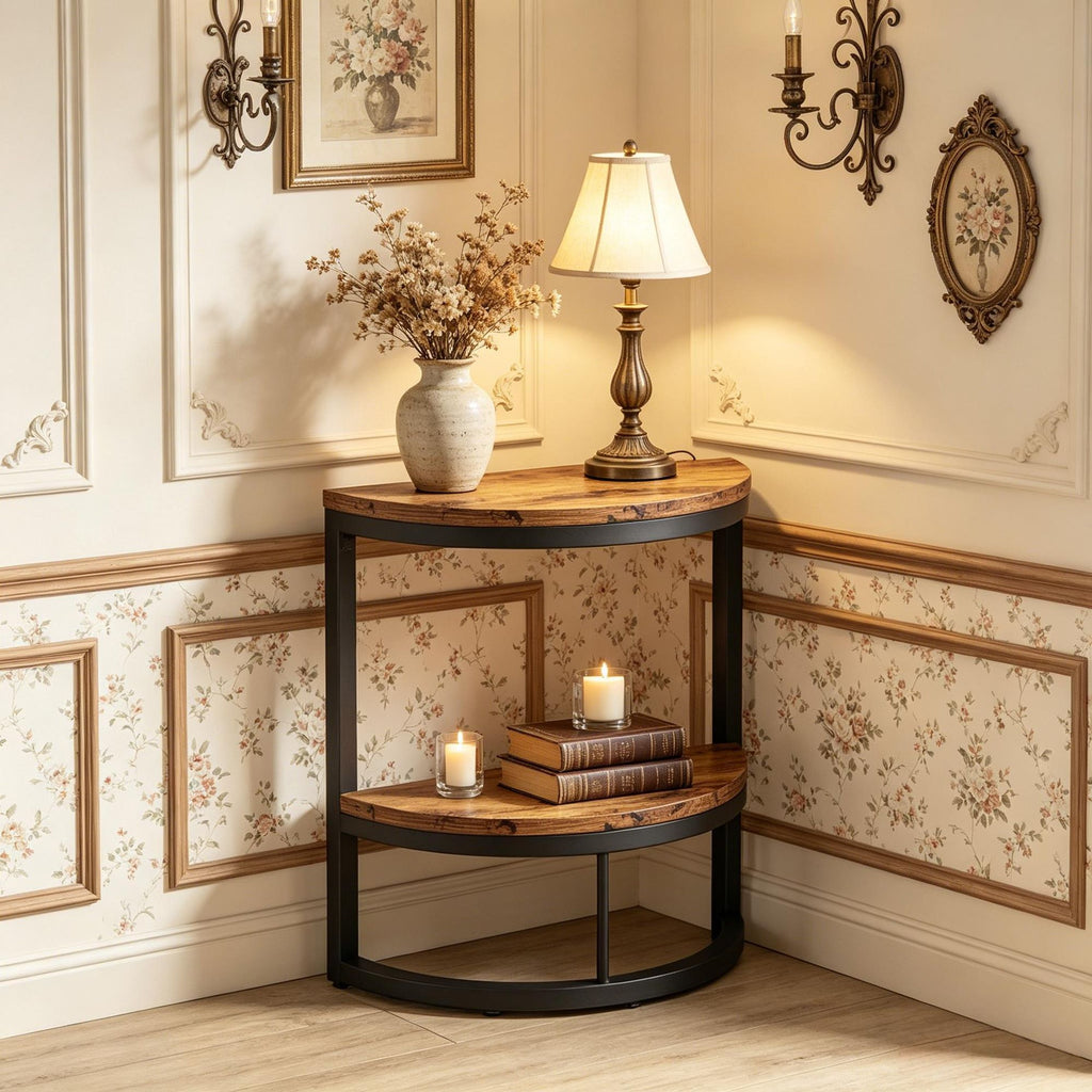 Half round Metal Frame End Table Narrow Side Table Home Decor Furniture