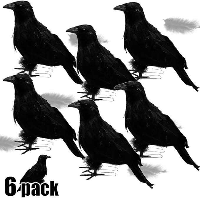 Halloween Birds, Black Feathered Crows, Realistic Looking Halloween Decoration Birds