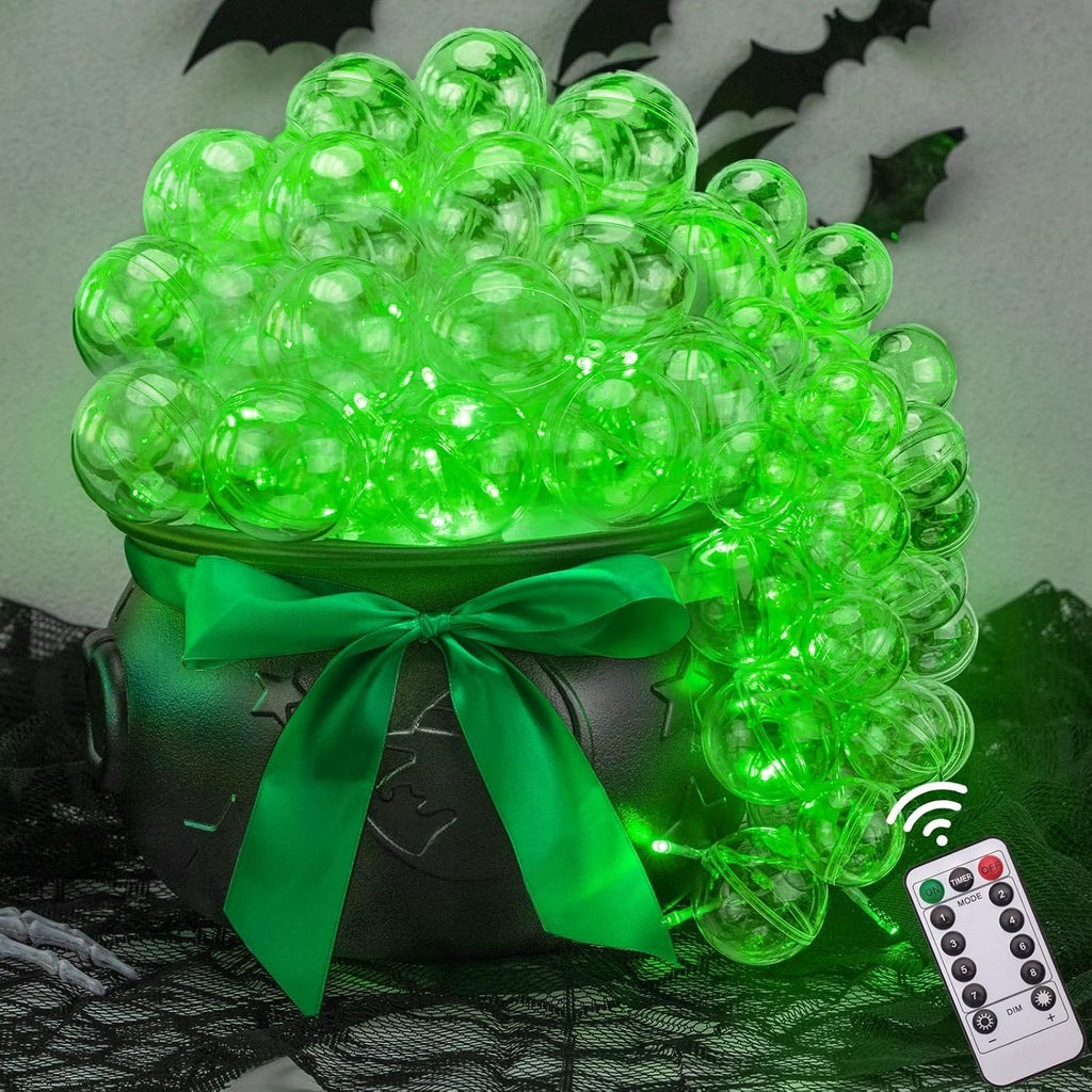 Halloween Decorations Indoor-Green Light Bubble Witch Cauldron DIY,Plastic Cauldron Pot, Black Witches Cauldron,Halloween Kitchen Table Decoration Set,Hallowee-n Party decorations-10.63in