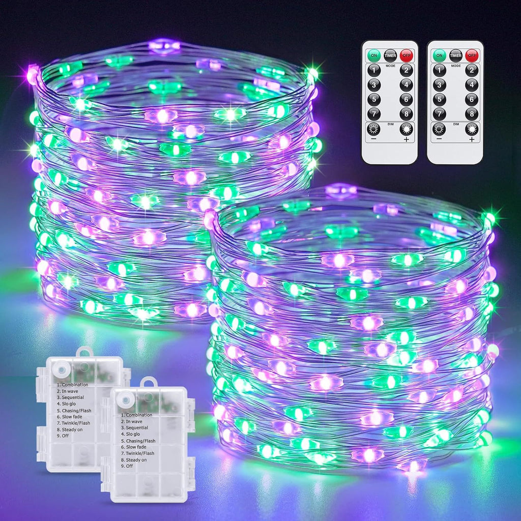 Halloween Lights Battery Operated, 2 Pack 100 LED 33ft Halloween Fairy Lights with Remote, 8 Modes Twinkle String Light for Fireplace Porch