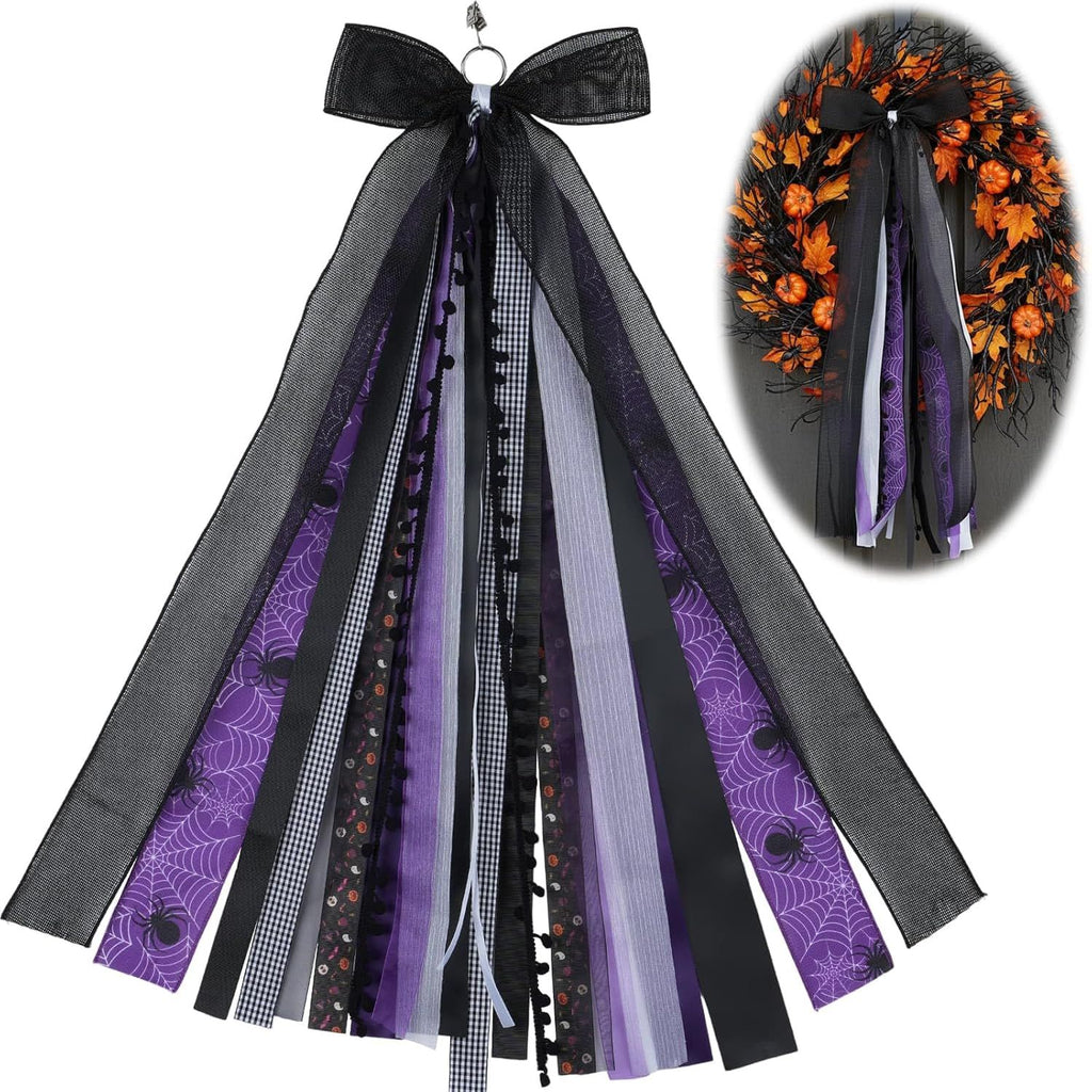 Halloween Wreath Bow 27 Inch Large Gothic Ribbon Streamers Indoor Outdoor Wall Hanging