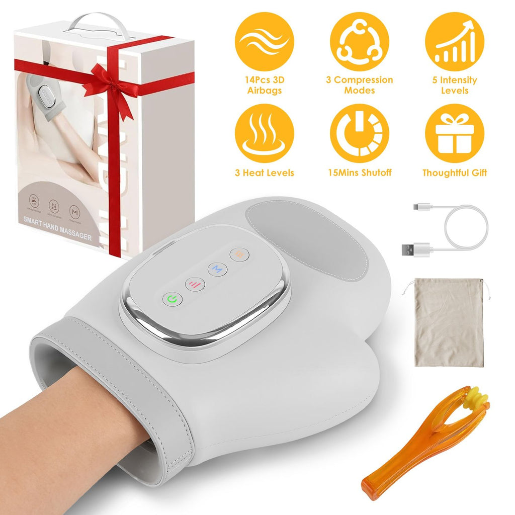 Hand Massager With Heat Compression Cordless Hand Massager for Arthritis Carpal Tunnel with 3 Modes 3 Heat Levels 5 Intensity Levels Disposable Gloves Finger Massager Carry Bag