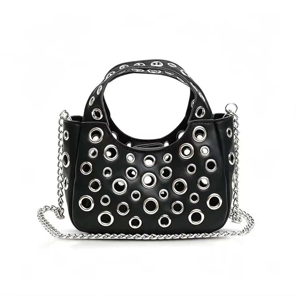 HandBag for Women, Leather Crossbody Bag, Shoulder Purse with Circle Cut-Out Design(Black)
