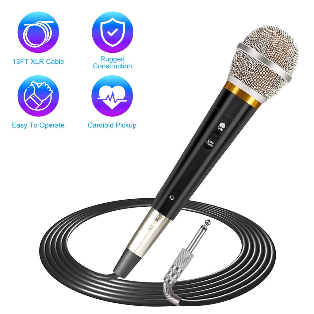 Handheld Dynamic Microphone Wired XLR Microphone with On/Off Switch 13ft Detachable XLR Cable Professional Studio & Live Performance Cardioid Mic for for Karaoke Vocals Podcasting Recording