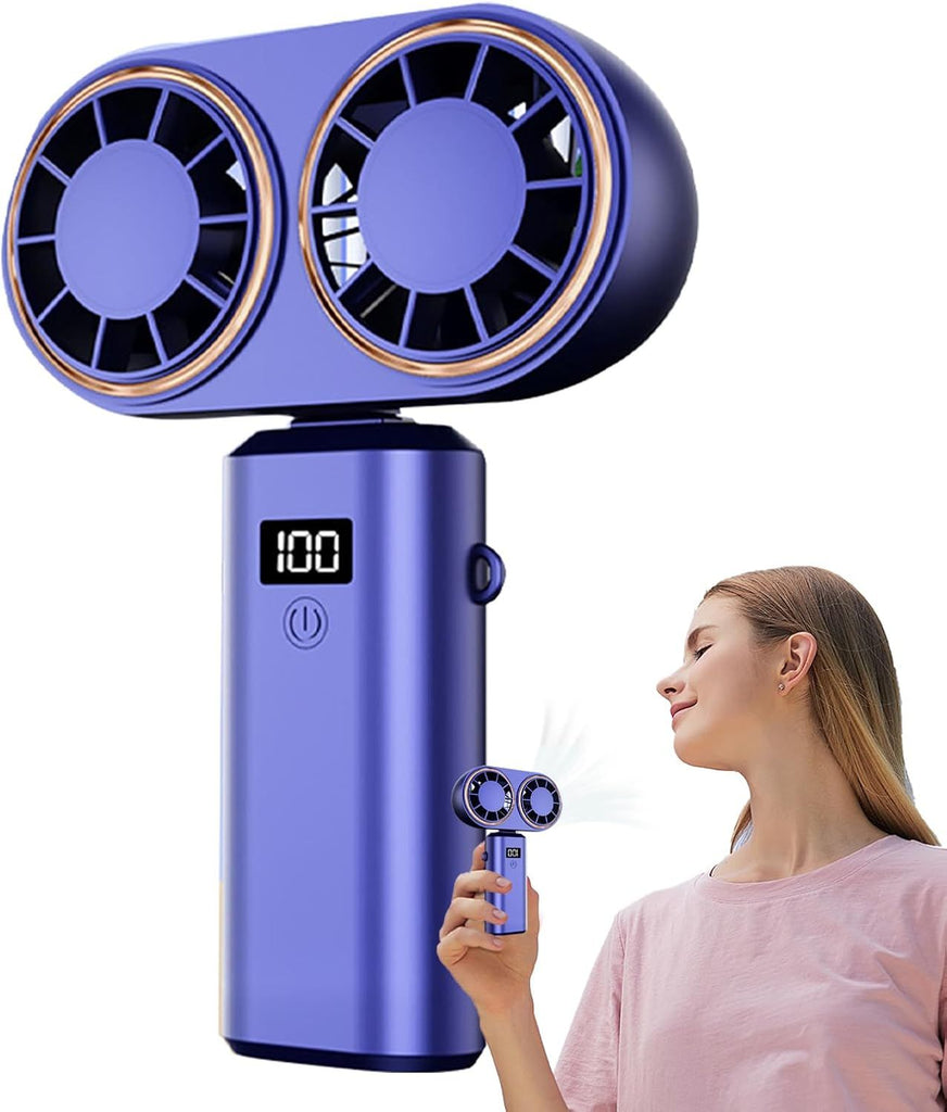 Handheld Fan - Head 5-Speed Rechargeable Fans | Lightweight Electric Pocket Fan With Digital Display | Ideal For Hiking, Outdoor Sports, Indoor School, Gym, Festival, Camping & Kitchen Use