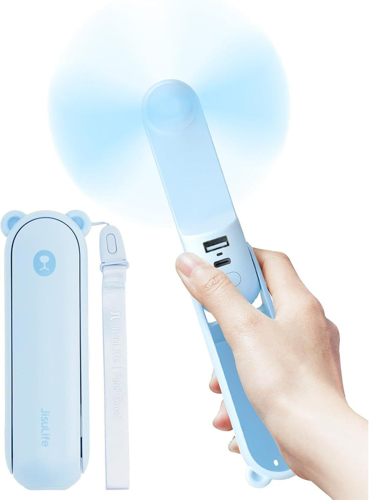 Handheld Fan with 4500 mAh Powerbank Max 37 Hours Runtime, Pocket Portable Battery Operated or USB Powered Folding Personal Fan, 3 Speeds, Gifts for Women Men Kids Gift for Festival