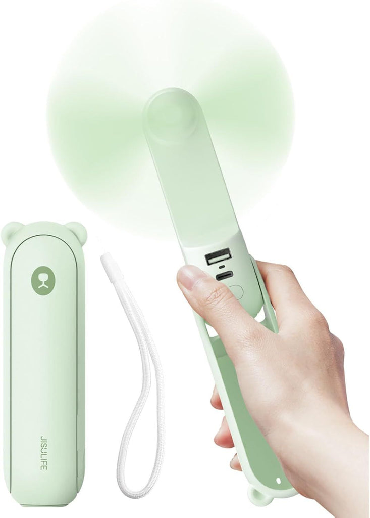 Handheld Fan with 4500 mAh Powerbank Max 37 Hours Runtime, Pocket Portable Battery Operated or USB Powered Folding Personal Fan, 3 Speeds, Gifts for Women Men Kids Gift for Festival
