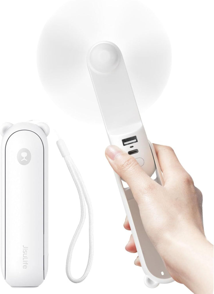 Handheld Fan with 4500 mAh Powerbank Max 37 Hours Runtime, Pocket Portable Battery Operated or USB Powered Folding Personal Fan, 3 Speeds, Gifts for Women Men Kids Gift for Festival