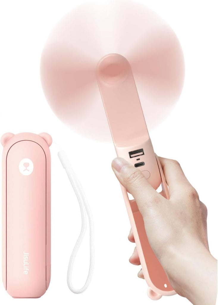 Handheld Fan with 4500 mAh Powerbank Max 37 Hours Runtime, Pocket Portable Battery Operated or USB Powered Folding Personal Fan, 3 Speeds, Gifts for Women Men Kids Gift for Festival