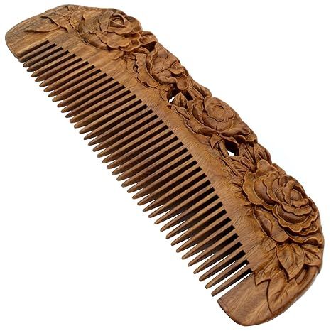 Handmade Carved Natural Sandalwood Hair Comb - Anti-static No Snag Brush for Men's Mustache Beard Care Anti Dandruff Women Girls Head Hair Accessory