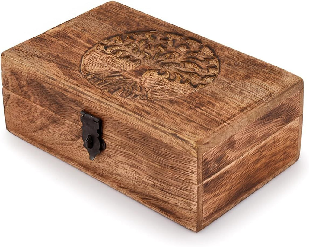 Handmade Mango Wood Tree of Life Engraving Beautifully Keepsake Box Jewlery  Organiser Unique Gift Ideas