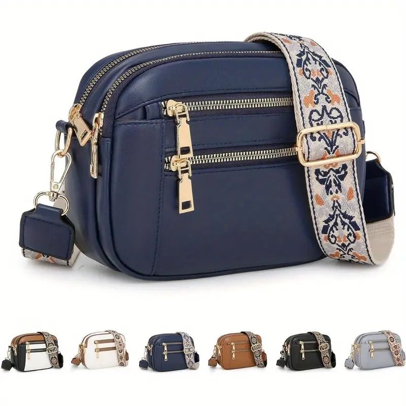Handmade Women's Multi-Compartment Crossbody Bag & Wallet with Adjustable Strap, Golden-Tone Hardware, Zipper Closure - Premium Second-Layer Leather, 8.26x6.29, 6 Colors (Brown/White/Beige/Black/Blue/