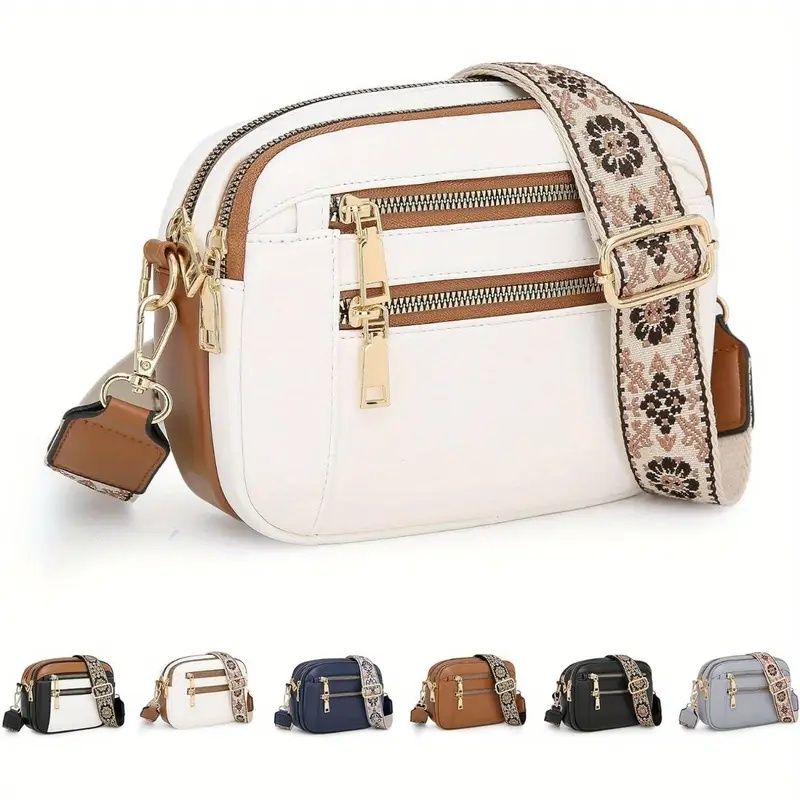 Handmade Women's Multi-Compartment Crossbody Bag & Wallet with Adjustable Strap, Golden-Tone Hardware, Zipper Closure - Premium Second-Layer Leather, 8.26x6.29, 6 Colors (Brown/White/Beige/Black/Blue/
