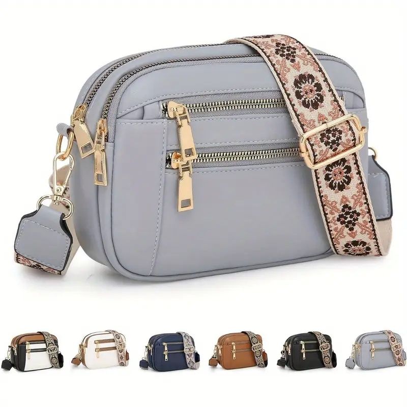 Handmade Women's Multi-Compartment Crossbody Bag & Wallet with Adjustable Strap, Golden-Tone Hardware, Zipper Closure - Premium Second-Layer Leather, 8.26x6.29, 6 Colors (Brown/White/Beige/Black/Blue/