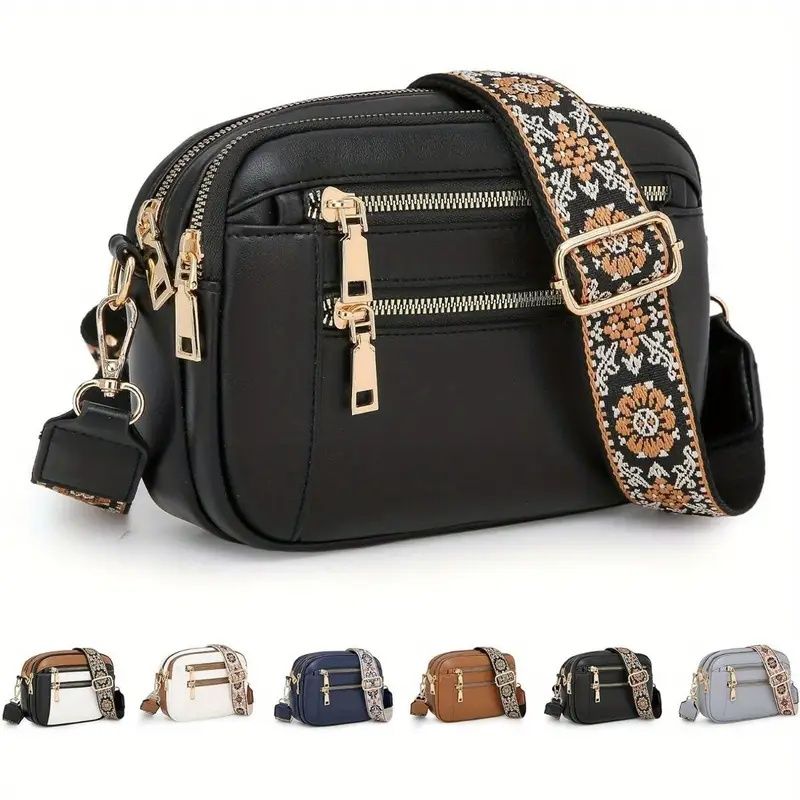 Handmade Women's Multi-Compartment Crossbody Bag & Wallet with Adjustable Strap, Golden-Tone Hardware, Zipper Closure - Premium Second-Layer Leather, 8.26x6.29, 6 Colors (Brown/White/Beige/Black/Blue/