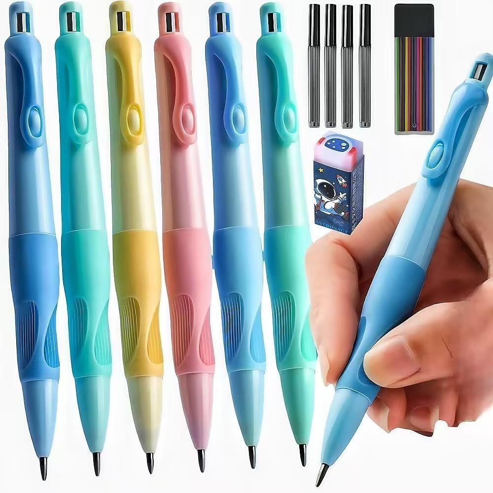 Handwriting thick mechanical pencils with grip: 2.0MM HB Pencil for kids with 14 leads (6 pack)