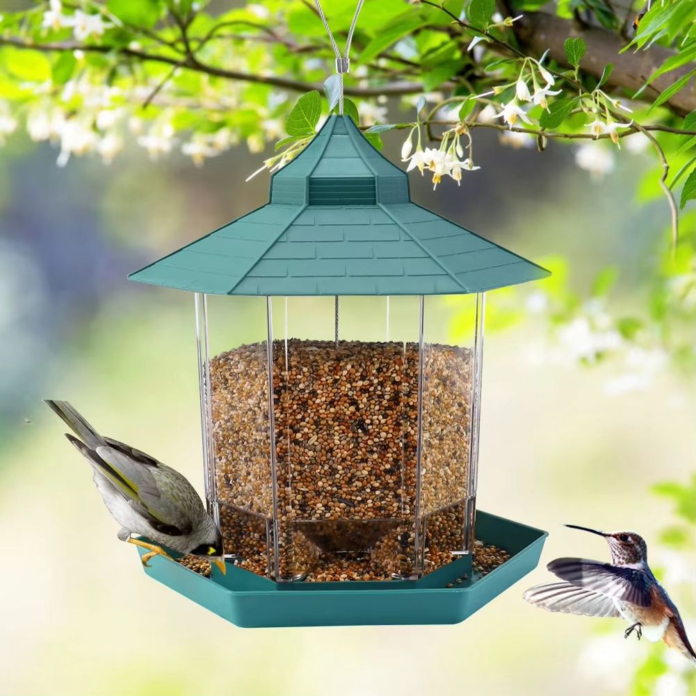 Hanging Gazebo Wild Bird Feeder Outdoor Bird Seed Station with Large Capacity 6 Feeder Ports for Garden Patio Park Weatherproof Easy To Refill