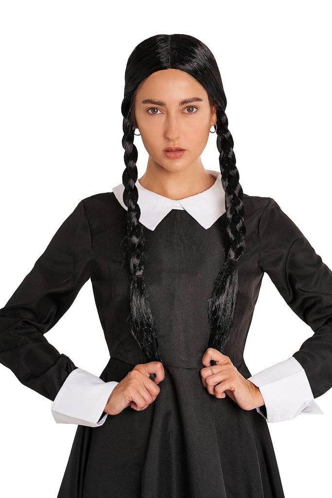 Happy Hippo Scary Girl or Indian Girl Wig, Wednesday, Pocahontas, Braided Black Wig, High Fashion Quality Hair Wigs For Women; Braided Wigs; Halloween Costume Wig, Halloween Wigs