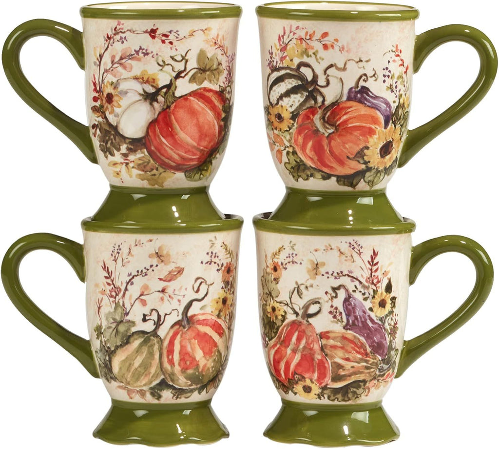 Harvest Morning Set of 4 Ceramic Mugs – Sip coffee, tea, or hot cocoa in cozy autumn style with these beautifully detailed mugs, perfect for crisp mornings and holiday moments 16 oz