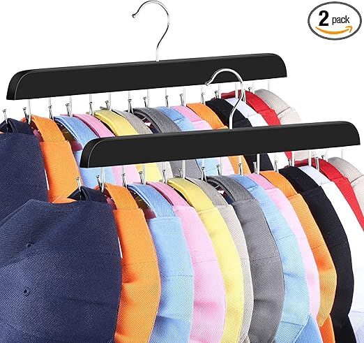 Hat Hangers for Closet, 2 Pack Hat Organizer for Baseball Caps with 14 Hooks Space Saving Hat Racks Ball Caps Hat Holder Organizer Tie Belt Hanger for Closet Storage Solution (Black)