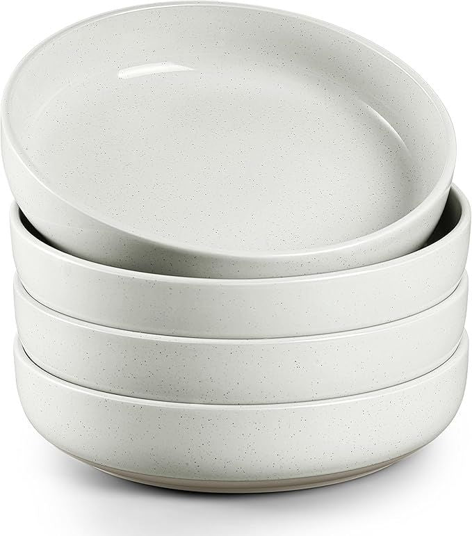 HaWare Pasta Bowls Set of 4, 33oz Large Salad Bowls for Home Kitchen, Ceramic Serving Plates for Soup, Cereal, Scratch-resistant Wide and Shallow Dinner Bowl, Microwave & Dishwasher Safe, Milky Whit