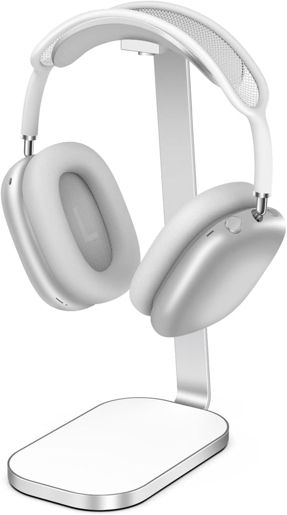Headphone Stand for AirPods Max, Headset Holder with Aluminum Supporting Rod, Heavy Base Desk Stand Headphones Support Accessory for All Headphones - Silver White