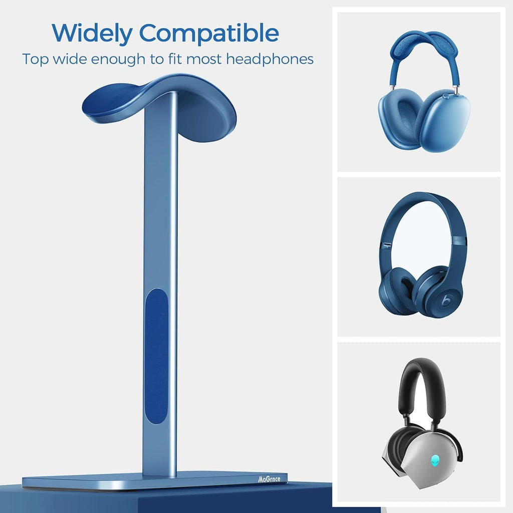 Headphone Stand for Airpods Max with Sleep Mode Aluminum Headphone Holder with Anti-Slip Base & Protective Leather Pad for Home/Game Room/Shop Headphone Storage/Display (Sky Blue)