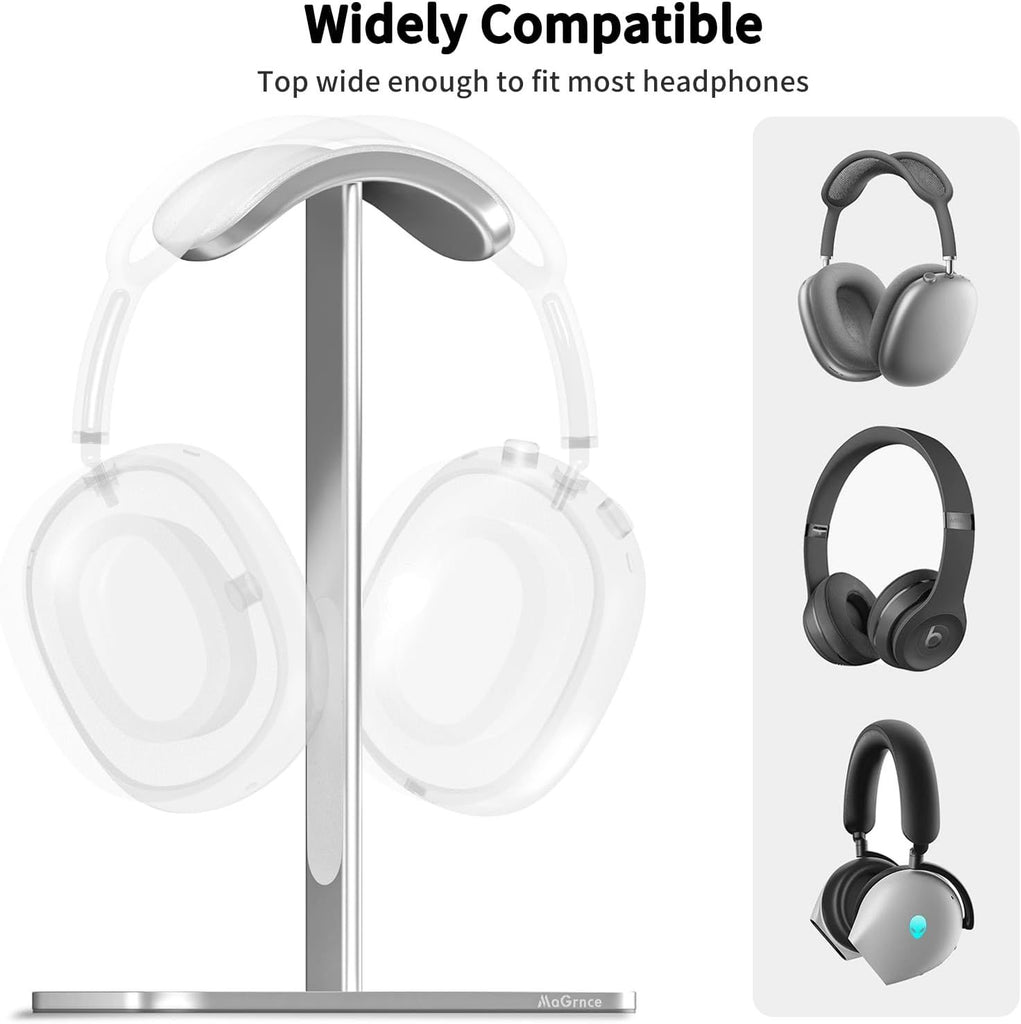 Headphone Stand for Airpods Max with Sleep Mode Aluminum Headphone Holder with Anti-Slip Base & Protective Leather Pad for Home/Game Room/Shop Headphone Storage/Display (Sliver White)