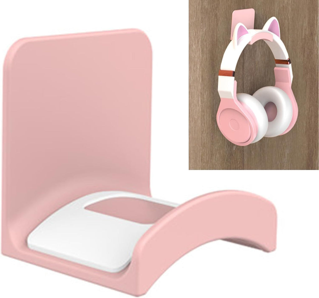 Headphone Stand Headset Holder - Adhesive Gaming Earphones Hanger, Universal Desk Wall Mount Hook for All Headphone/Controller, Compatible with Beats, AirPods Max,Sony, JBL (Pink)