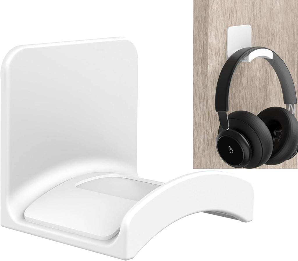 Headphone Stand Headset Holder - Adhesive Gaming Earphones Hanger, Universal Desk Wall Mount Hook for All Headphone/Controller, Compatible with Beats, AirPods Max,Sony, JBL (White)